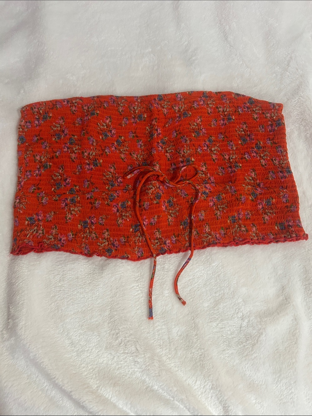 Source Unknown Red Floral Smocked Tube Top